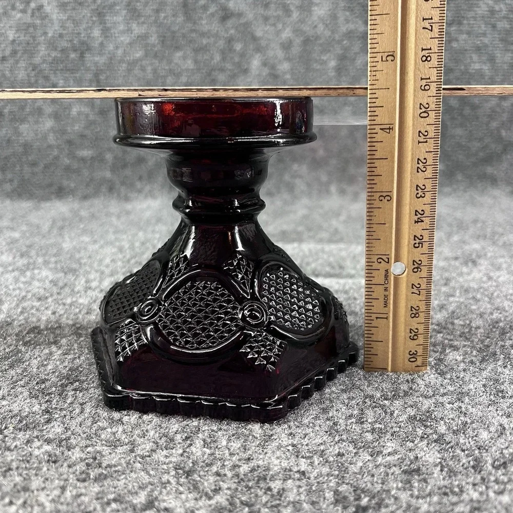 Vintage AVON Ruby Red 1876 Cape Cod Hurricane Lamp Base Candle Holder 4.5